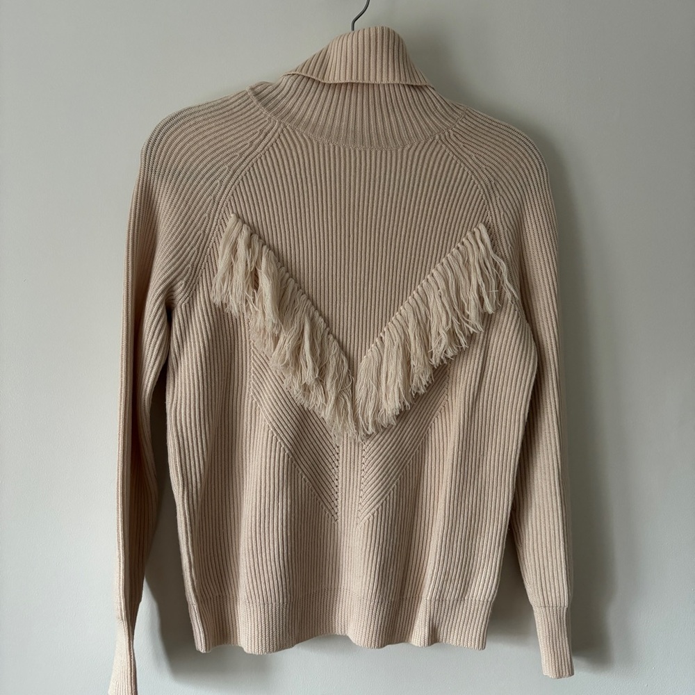 Haute Hippie Fringe Wool Turtleneck Sweater
